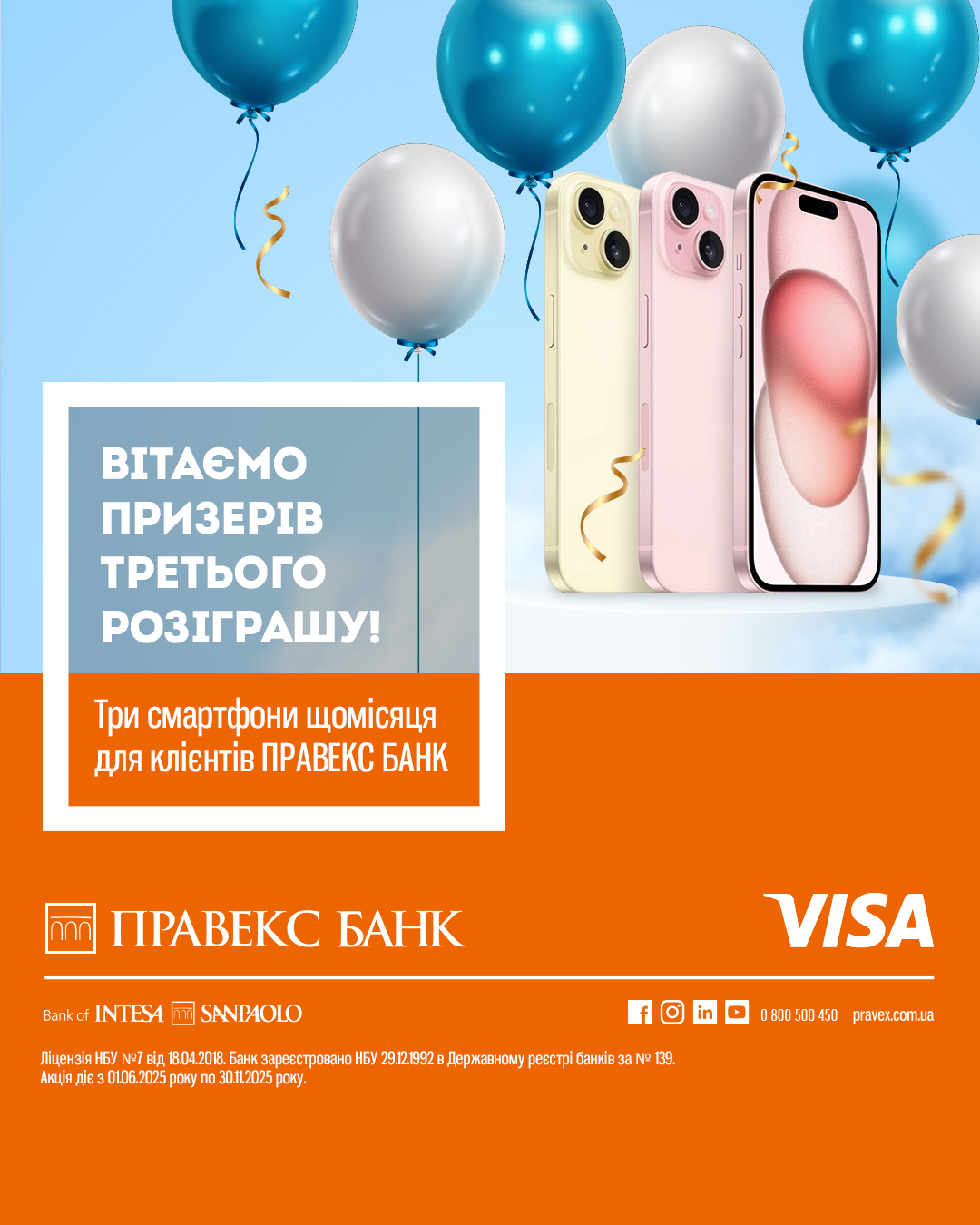 Congratulations to the winners of the third drawing of the PRAVEX BANK and Visa Promotion: iPhone 15 is looking for its owner